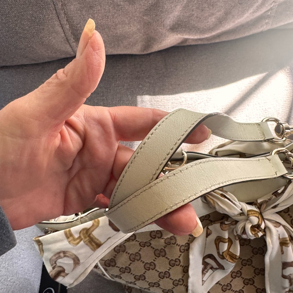 Gucci Beige Monogram Satchel with Silk Scarf Detail - Picture 1 of 8